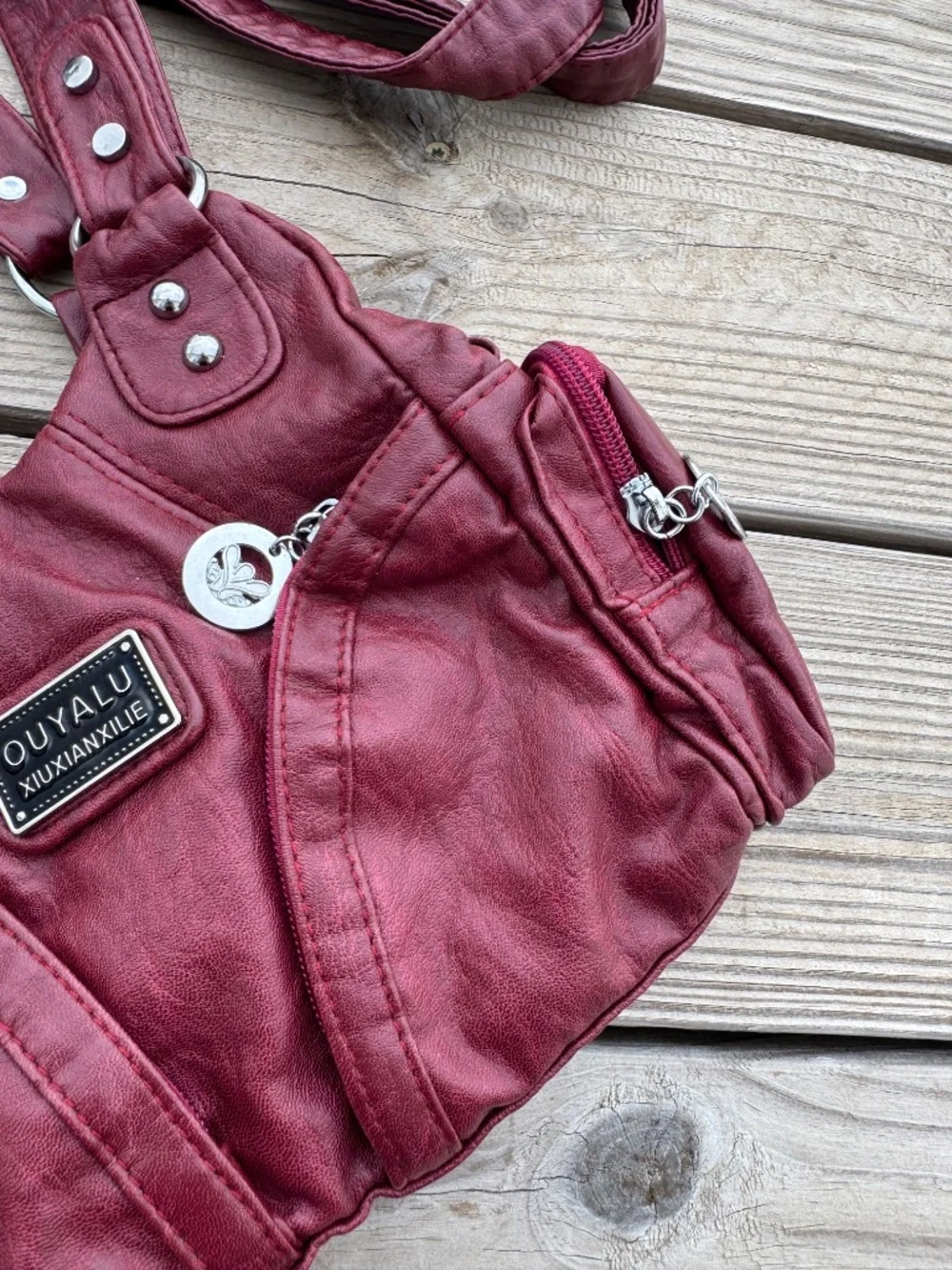 Burgundy faux leather bag